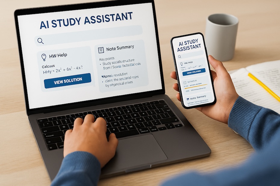 Student using an AI-powered study app on a laptop during homework