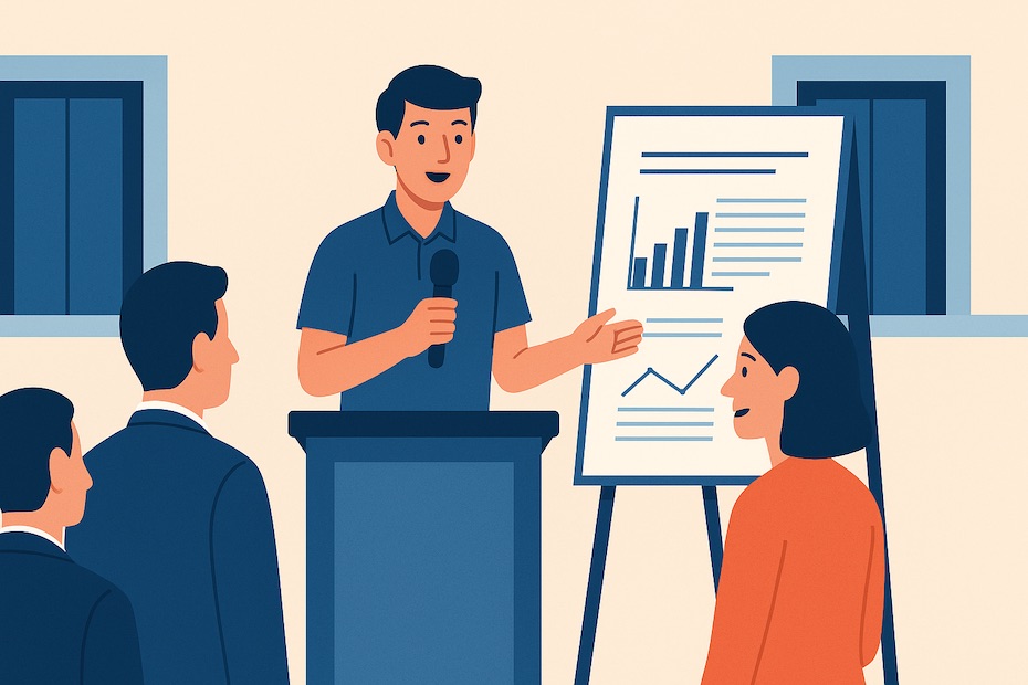 Student networking and presenting research at an academic conference